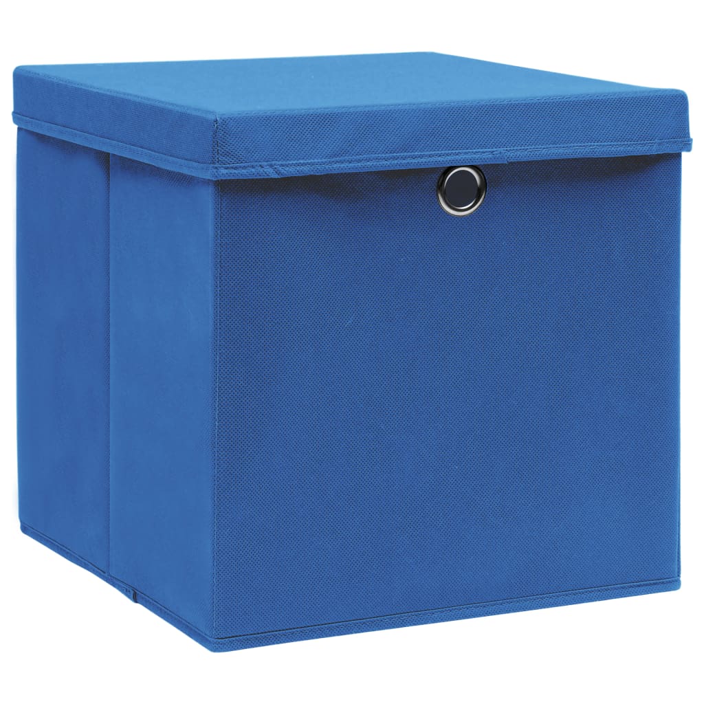 vidaXL opbevaringskasser med låg 10 stk. 32x32x32 stof blå