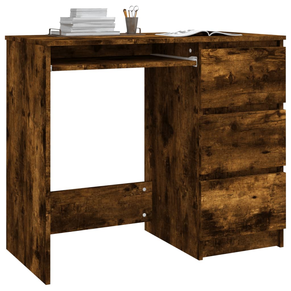 vidaXL skrivebord 90x45x76 cm konstrueret træ røget egetræsfarve