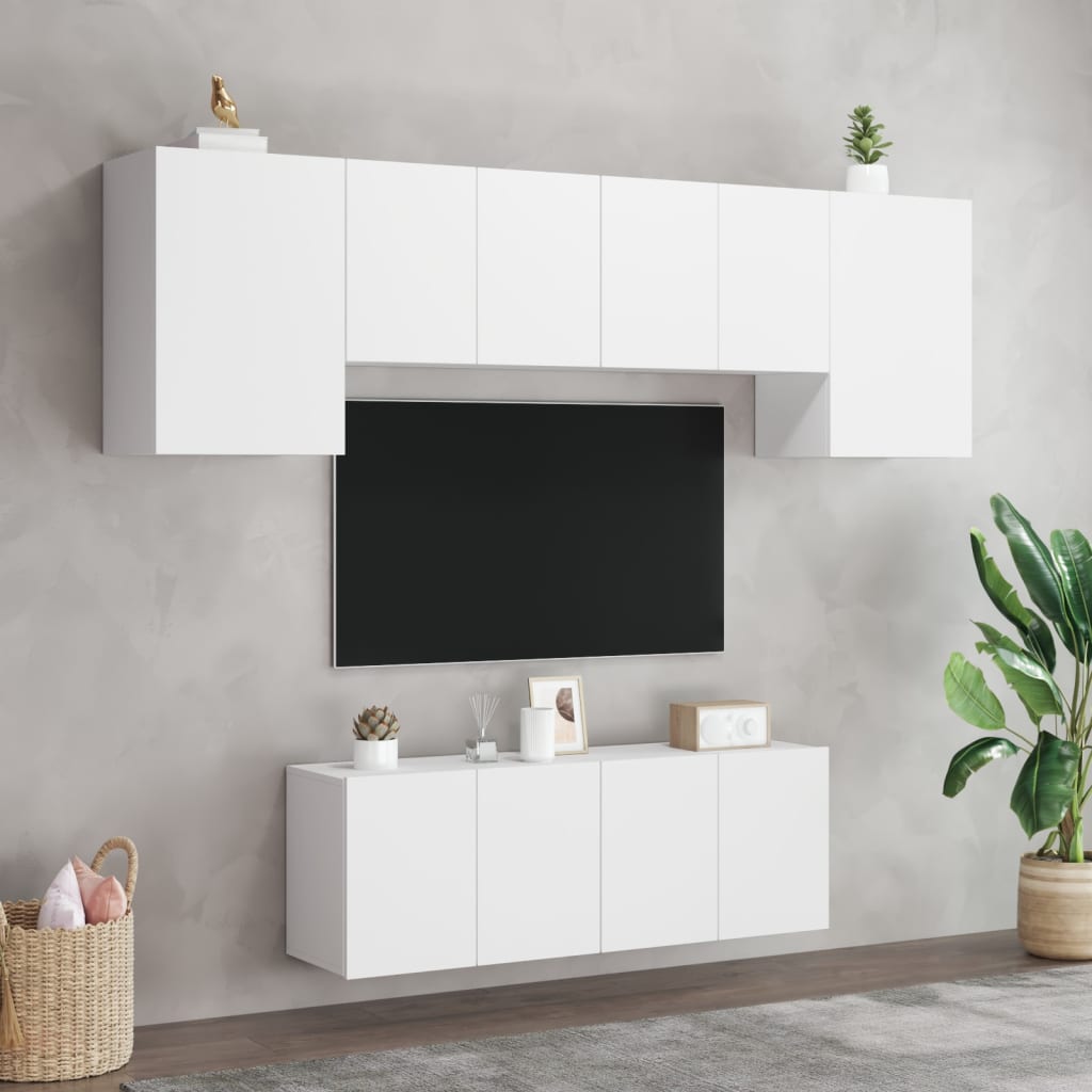 vidaXL tv-møbel til væg 6 dele konstrueret træ hvid