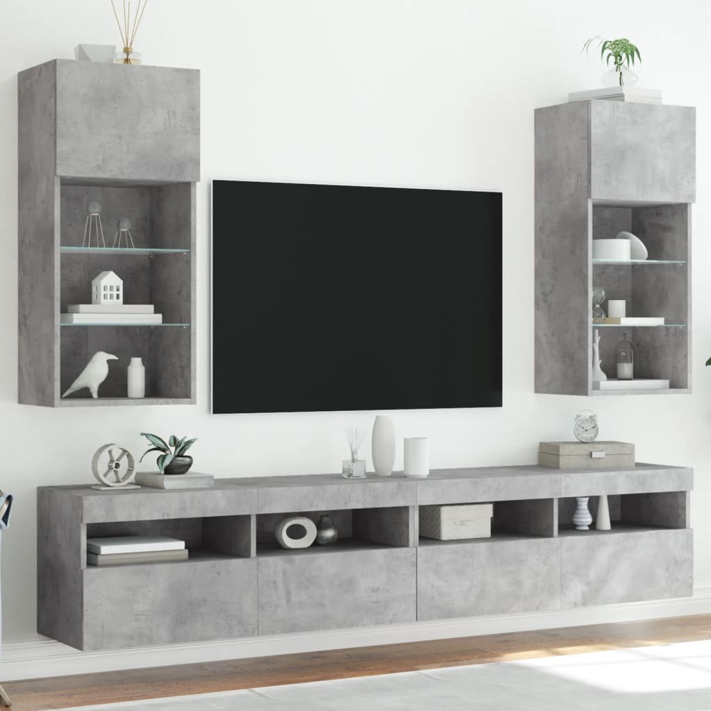 vidaXL tv-borde med LED-lys 2 stk. 40,5x30x90 cm betongrå