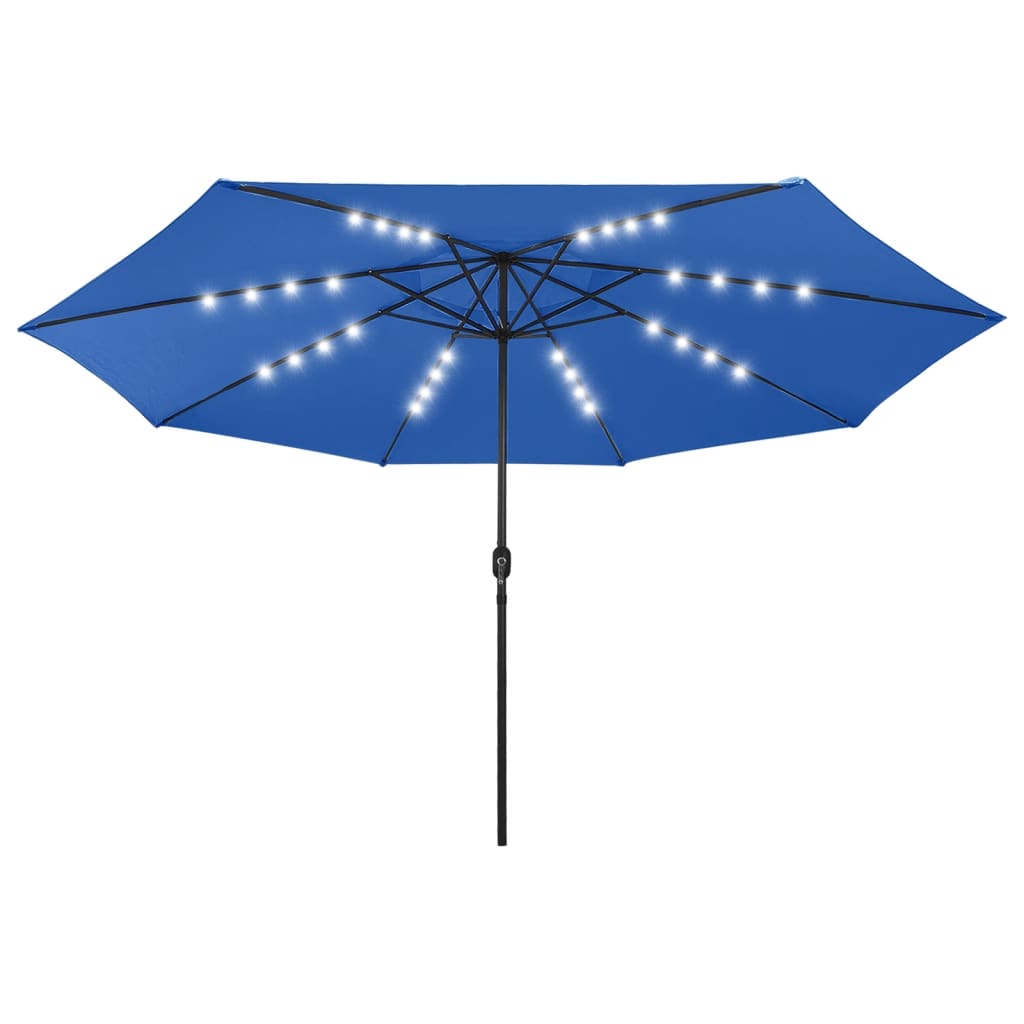 vidaXL parasol m. LED-lys + metalstang 400 cm azurblå