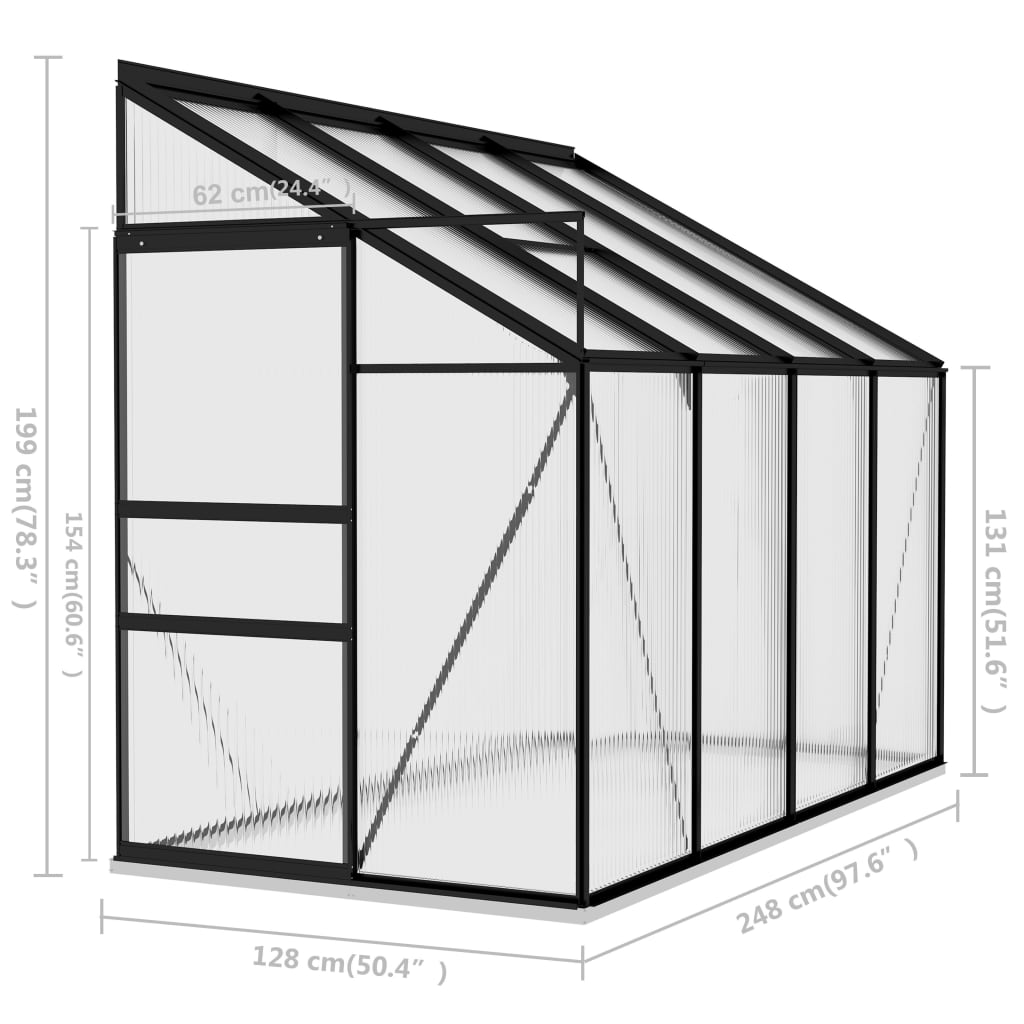 vidaXL drivhus 5,24 m² aluminium antracitgrå