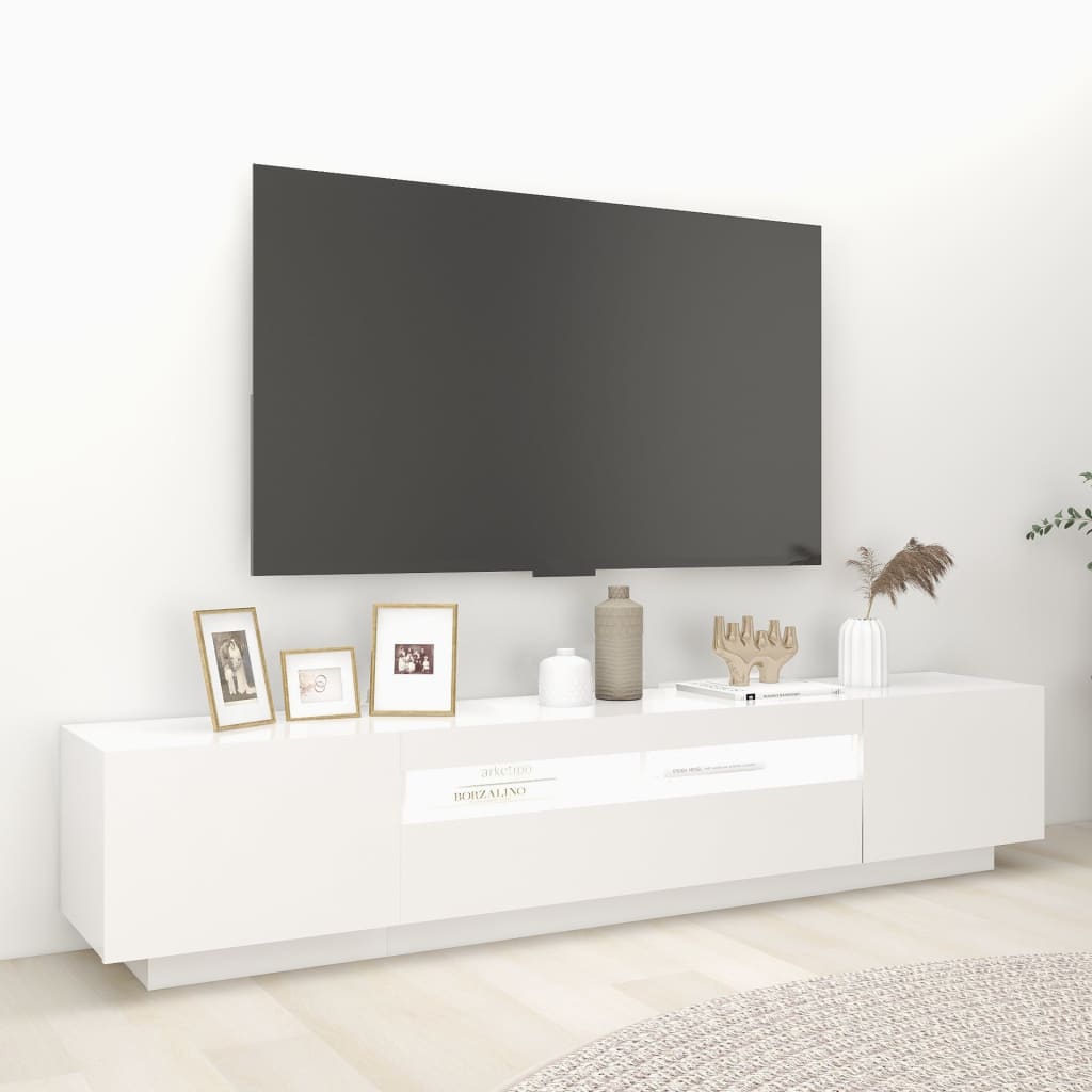 vidaXL tv-skab med LED-lys 200x35x40 cm hvid
