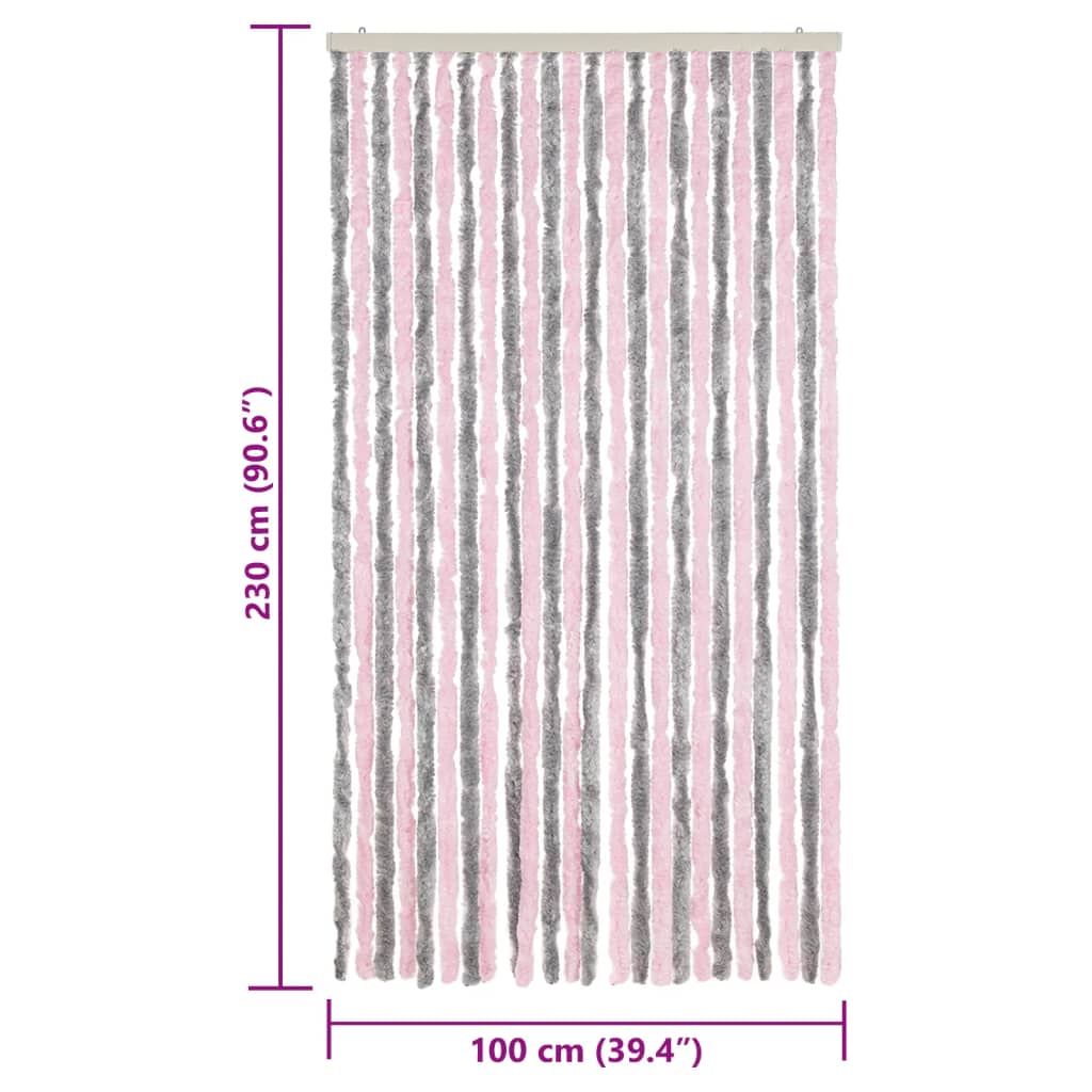 vidaXL flueforhæng 100x230 cm chenille sølvgrå og lyserød