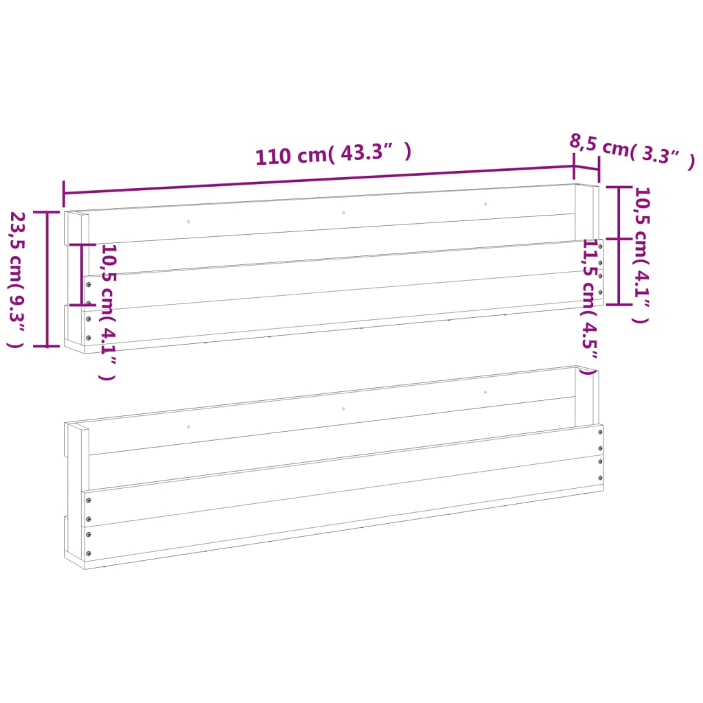 vidaXL skohylder til væg 2 stk. 110x8,5x23,5 cm massivt fyrretræ