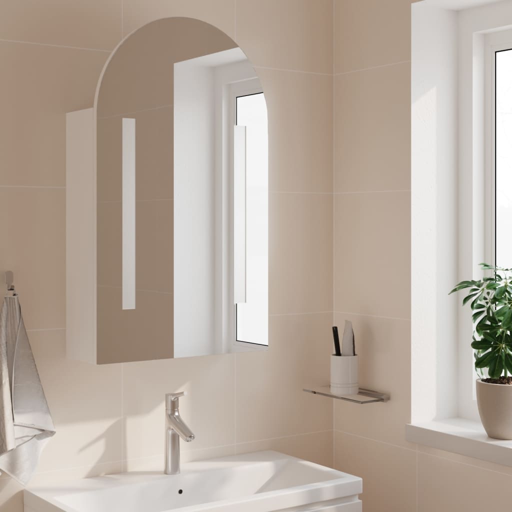 vidaXL badeværelsesskab med spejl og LED-lys 42x13x70 buet hvid