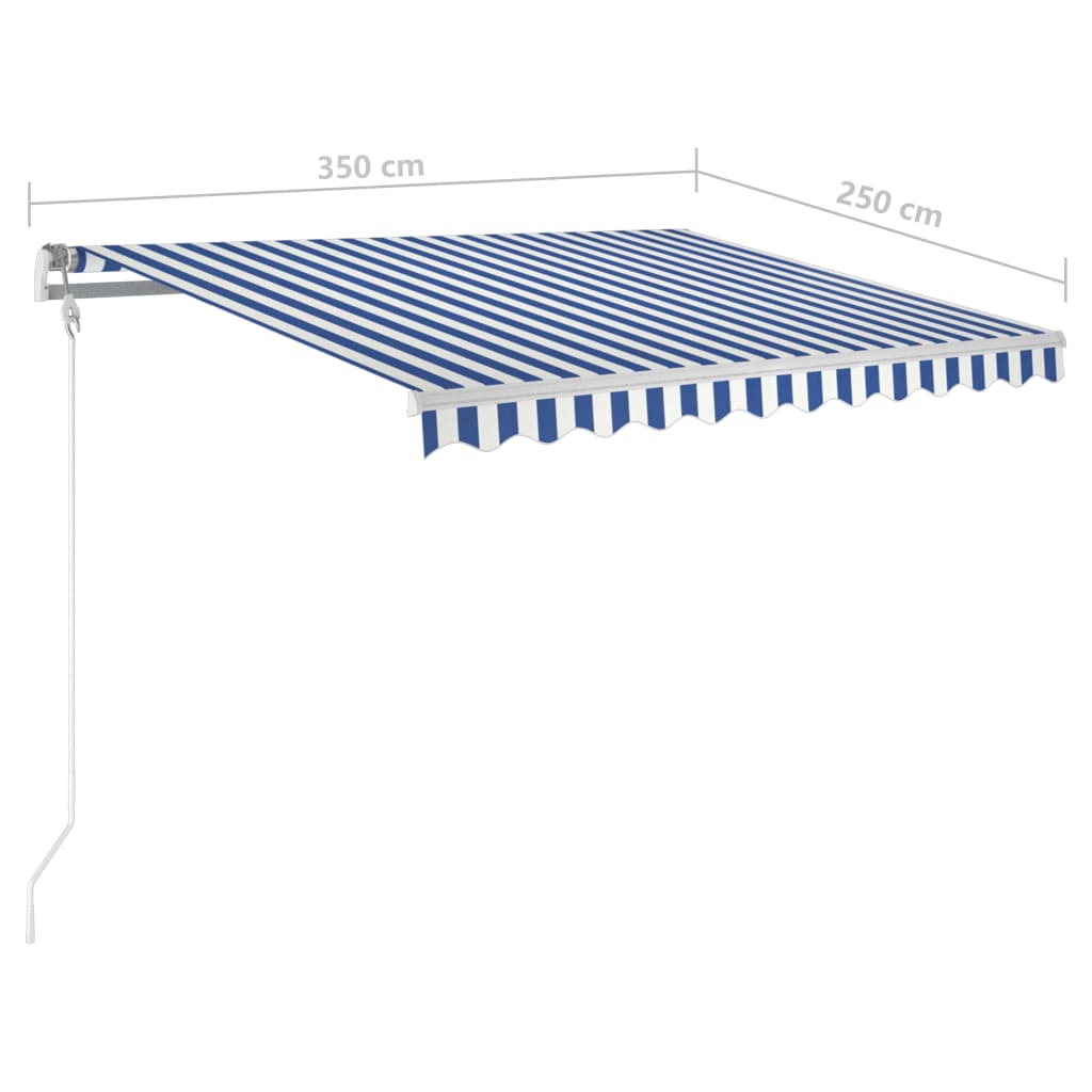 vidaXL foldemarkise m. stolper 3,5x2,5 m manuel betjening blå og hvid
