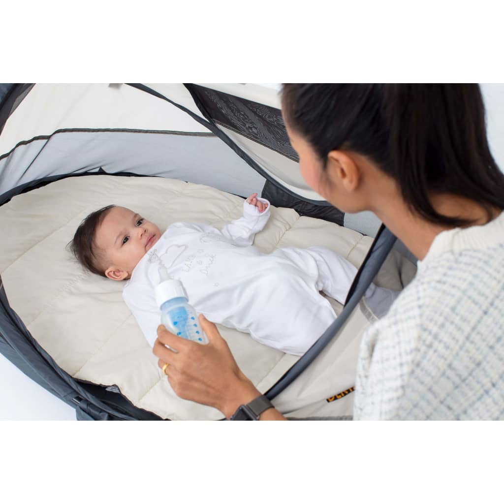 DERYAN pop-up rejseseng Baby Luxe med myggenet cremefarvet