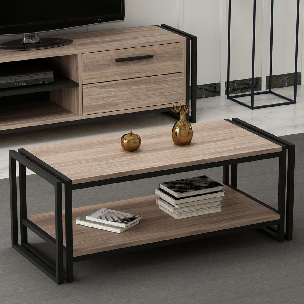 Homemania sofabord Lesa 102x45x40 cm sort og valnødfarvet