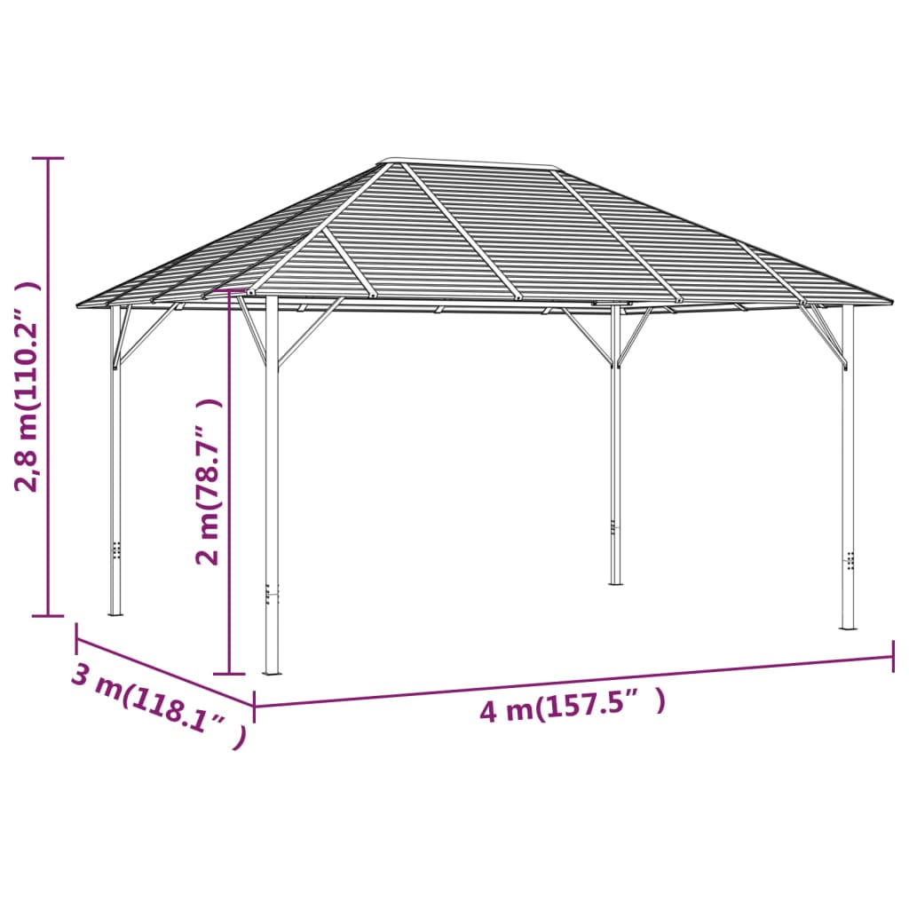 vidaXL pavillon med tag 4x3 m antracitgrå