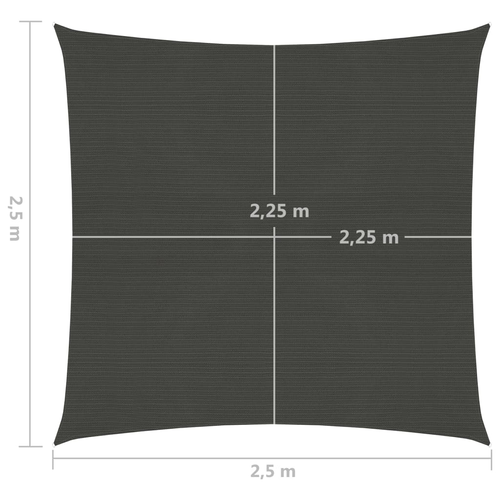 vidaXL solsejl 2,5x2,5 m 160 g/m² HDPE antracitgrå