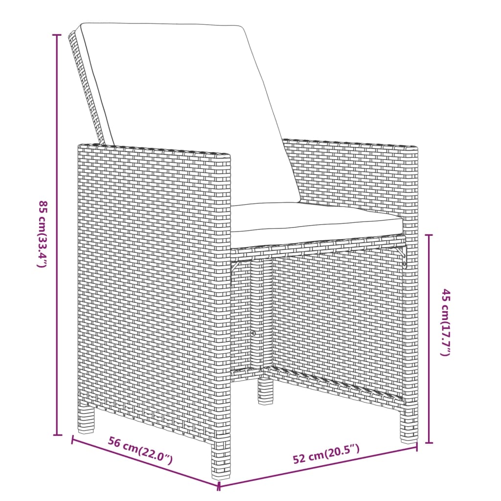vidaXL spisebordssæt til haven 21 dele med hynder polyrattan grå