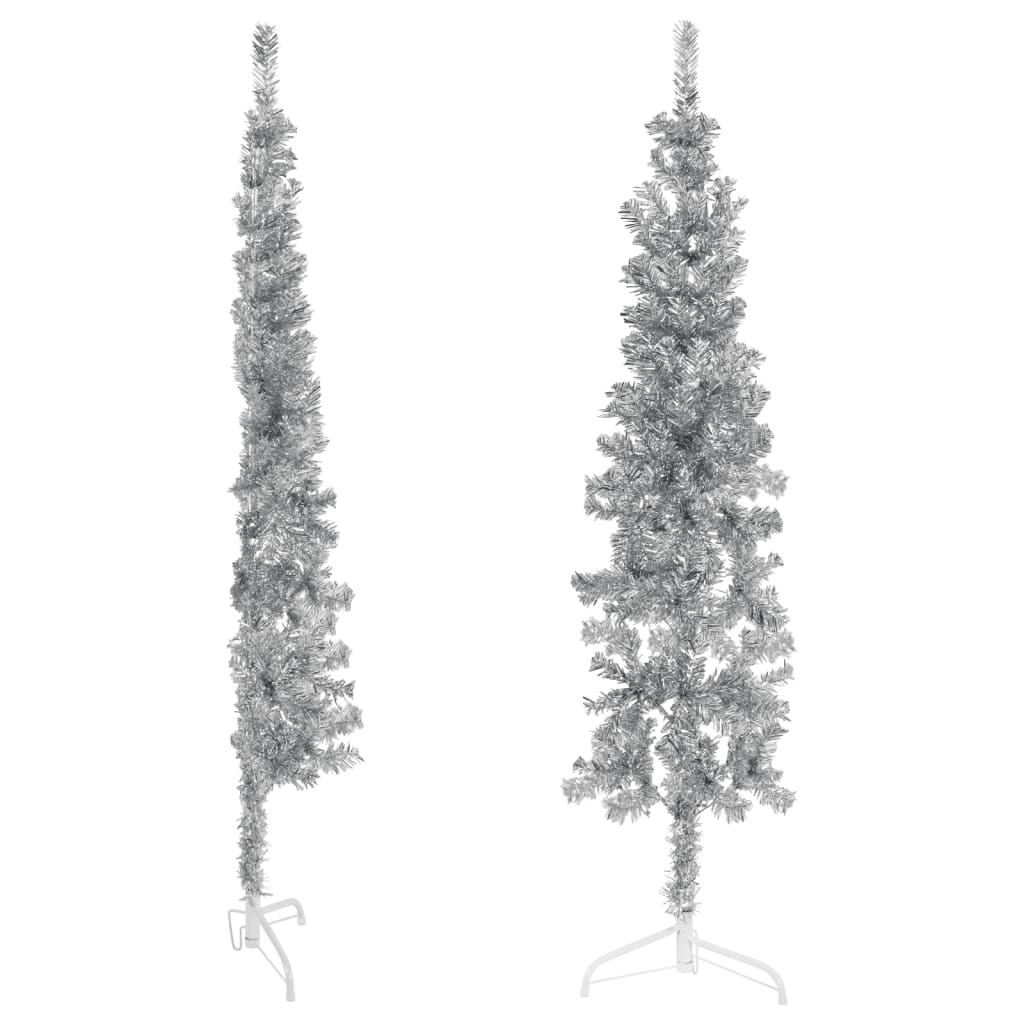 vidaXL kunstigt halvt juletræ med juletræsfod 120 cm smalt sølvfarvet