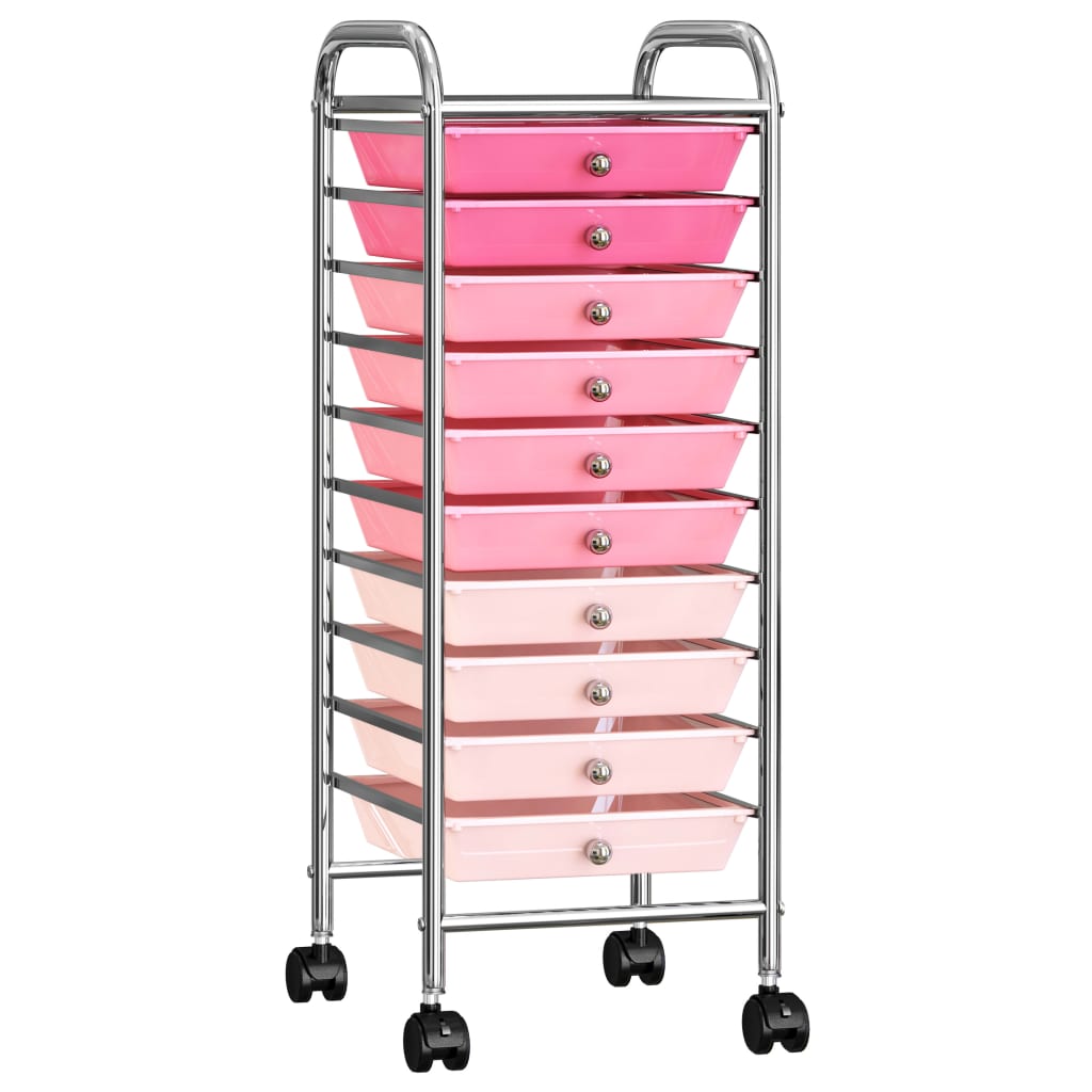 vidaXL rullebord med 10 skuffer plastik gradientfarver lyserød