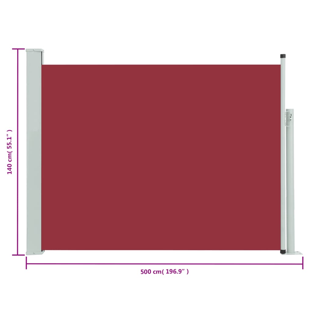 vidaXL sammenrullelig sidemarkise til terrassen 140 x 500 cm rød