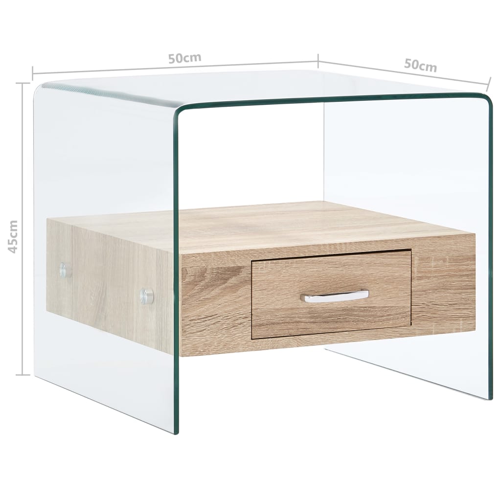 vidaXL sofabord med skuffe 50 x 50 x 45 cm hærdet glas