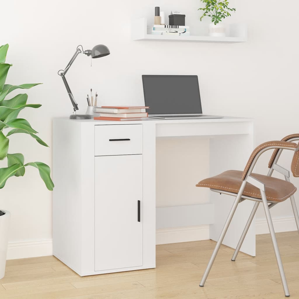 vidaXL skrivebord med skabe konstrueret træ hvid