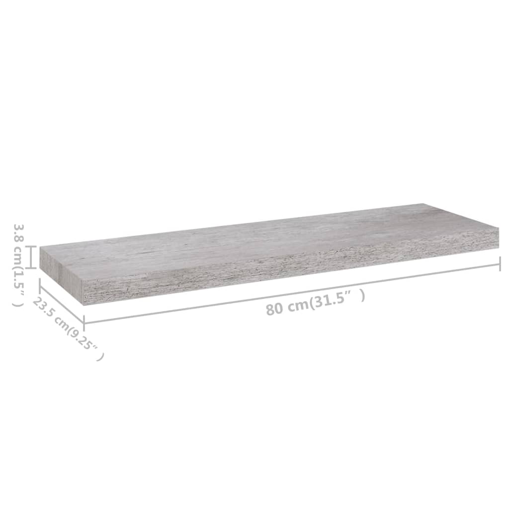 vidaXL væghylder 4 stk. 80x23,5x3,8 cm MDF betongrå