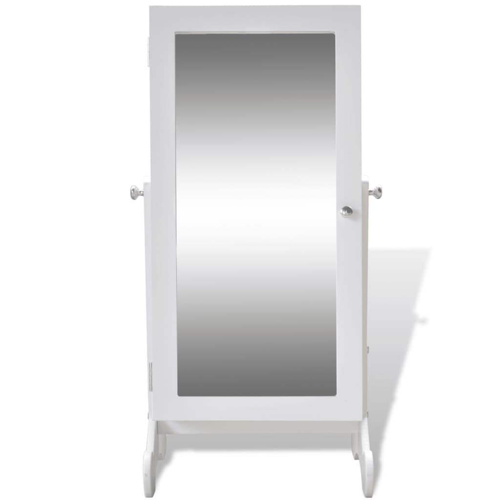 Hvidt smykkekabinet med LED lys og spejl i døren