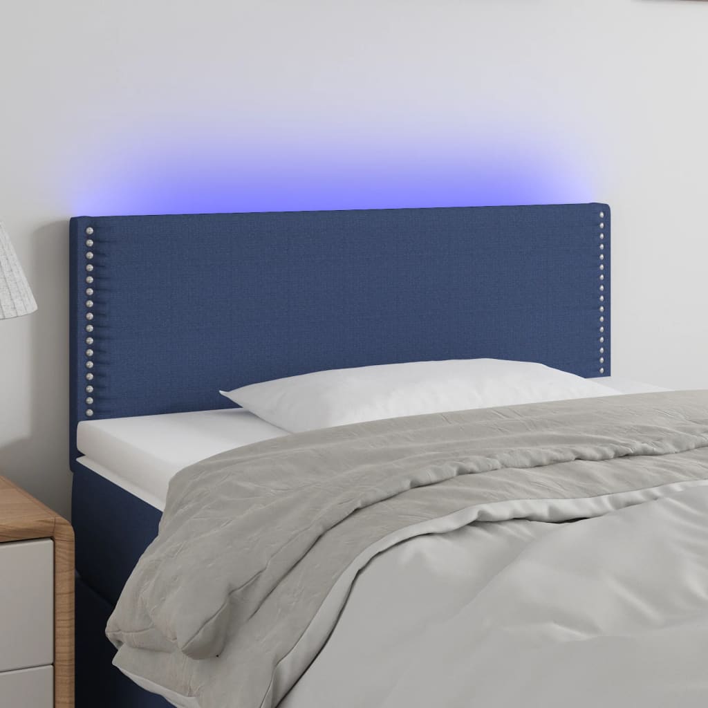 vidaXL sengegavl med LED-lys 80x5x78/88 cm stof blå