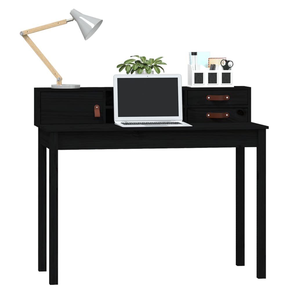 vidaXL skrivebord 110x50x93 cm massivt fyrretræ sort