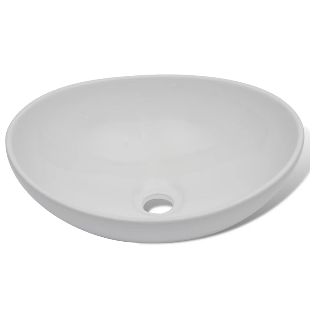 vidaXL badeværelseshåndvask med blandingsbatteri keramik oval hvid