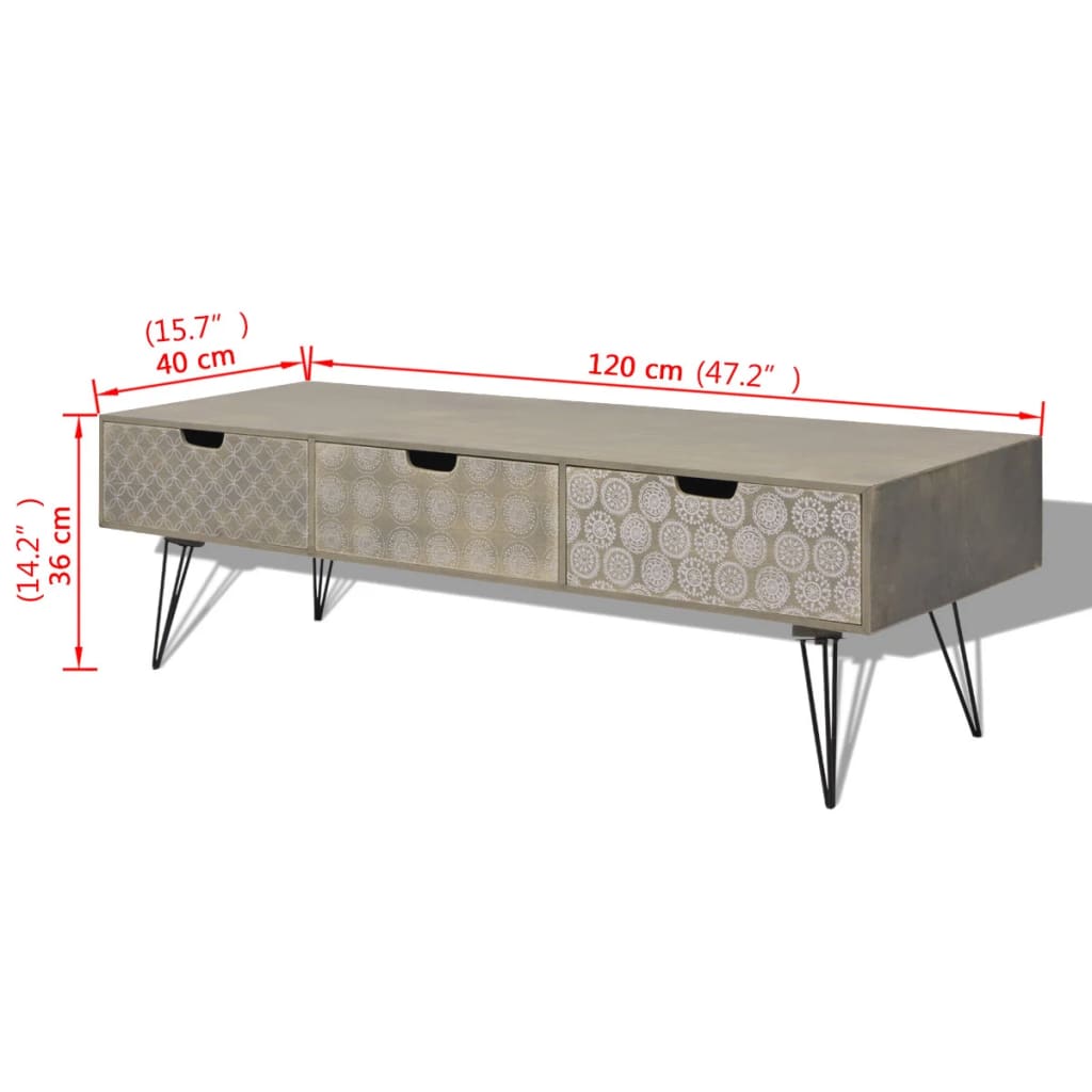 vidaXL tv-bord med 3 skuffer 120x40x36 cm grå