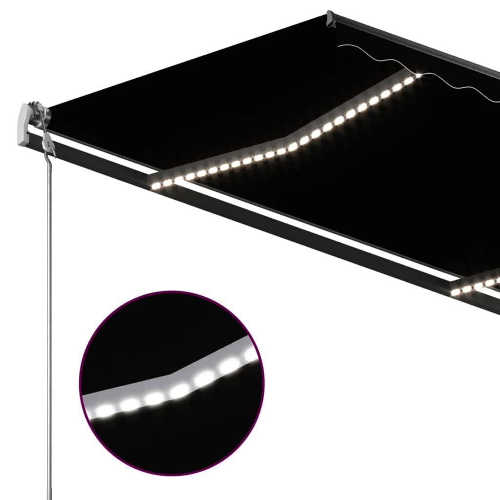 vidaXL markise med LED-lys 4x3,5 m manuel betjening antracitgrå