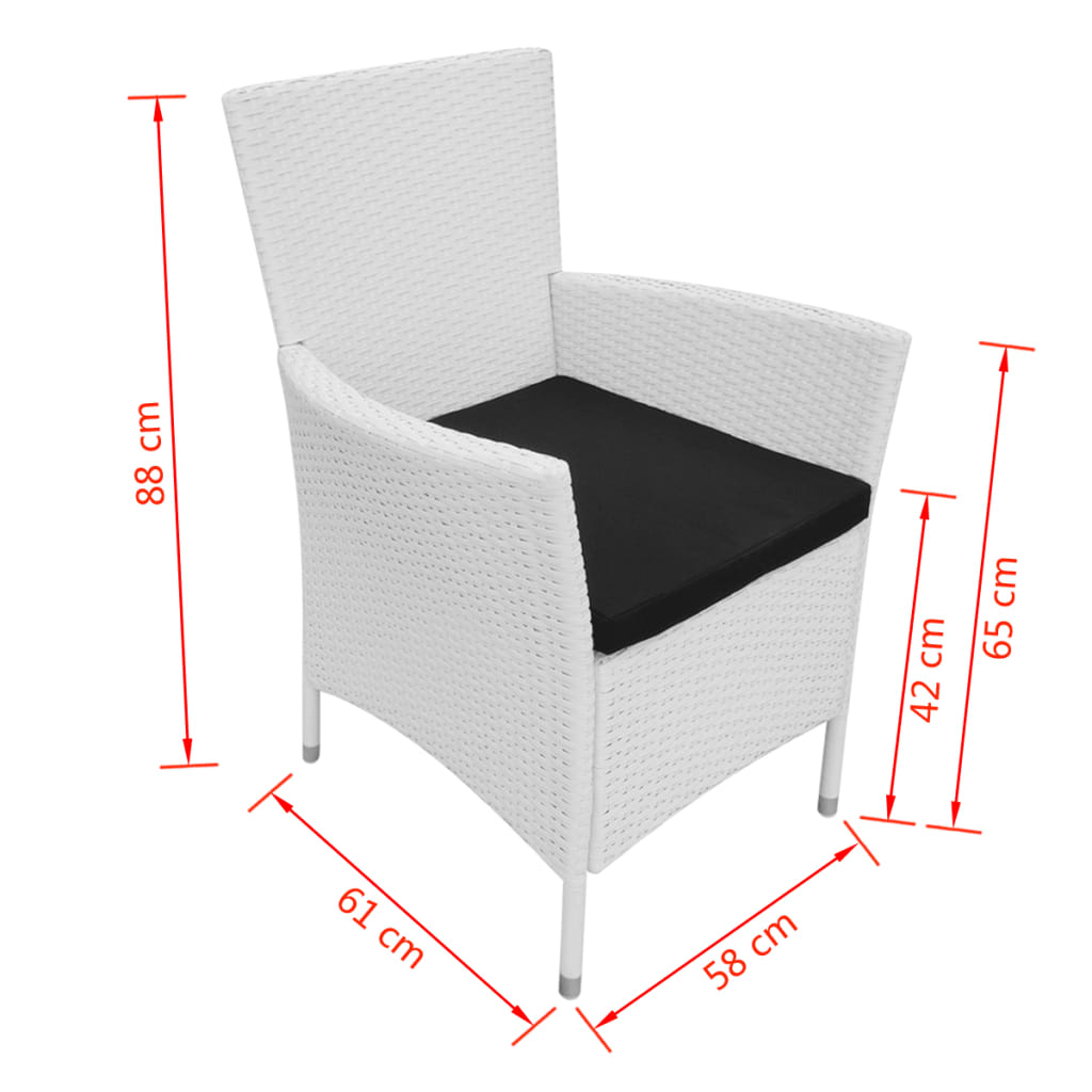 vidaXL udendørs spisebordssæt 5 dele med hynder polyrattan hvid