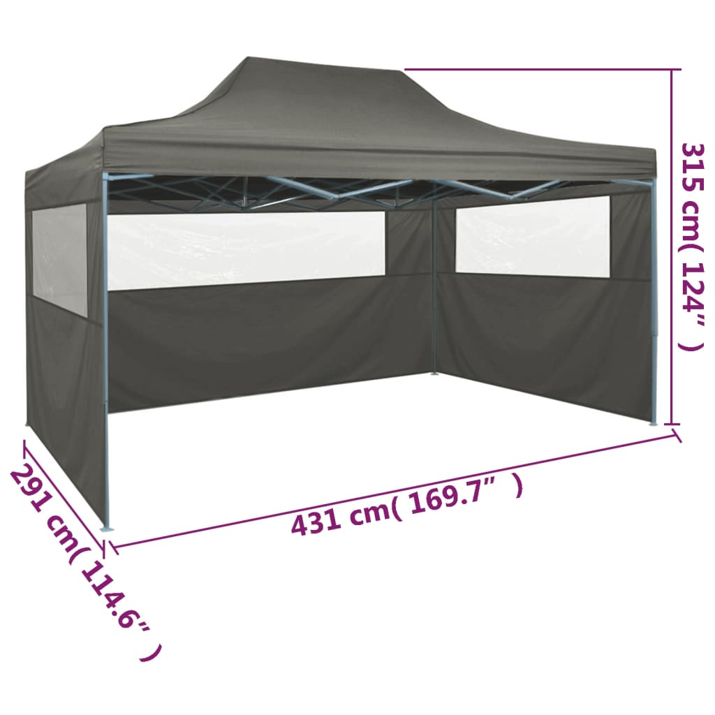 vidaXL foldbart telt med 3 sidevægge 3 x 4,5 m antracitgrå