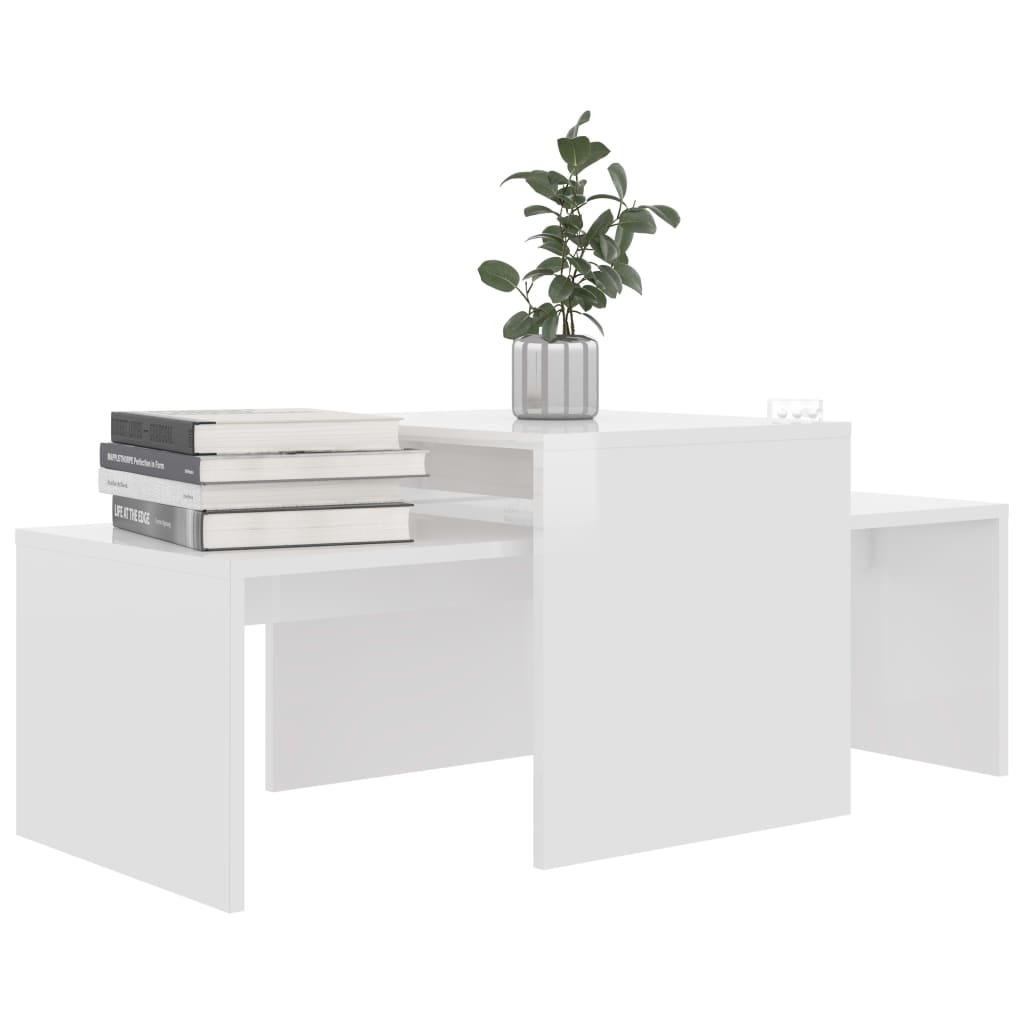 vidaXL sofabordssæt 100x48x40 cm konstrueret træ hvid højglans