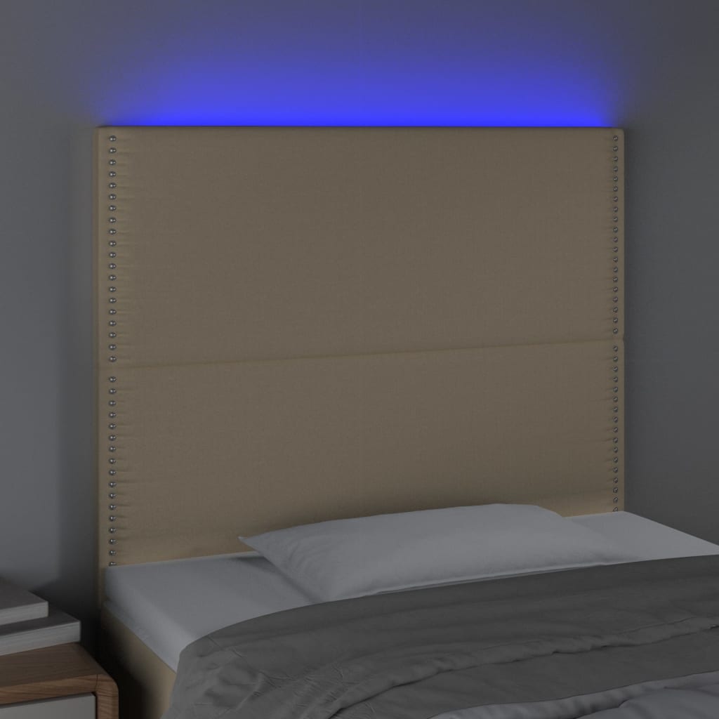 vidaXL sengegavl med LED-lys 100x5x118/128 cm stof cremefarvet