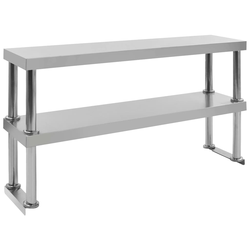 vidaXL arbejdsbord til køkken med tophylde 120x60x150 cm rustfrit stål
