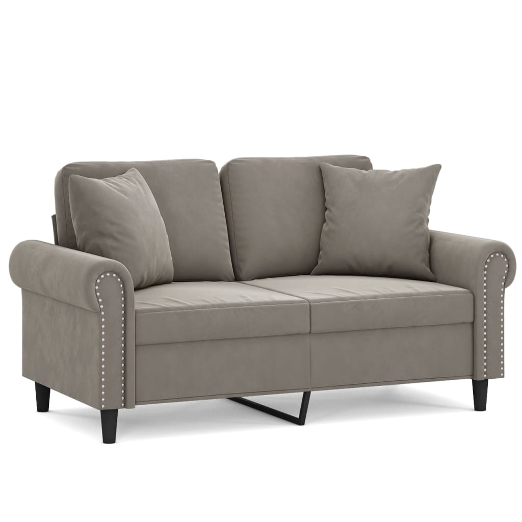 vidaXL 2-personers sofa med puder og hynder 120 cm velour lysegrå