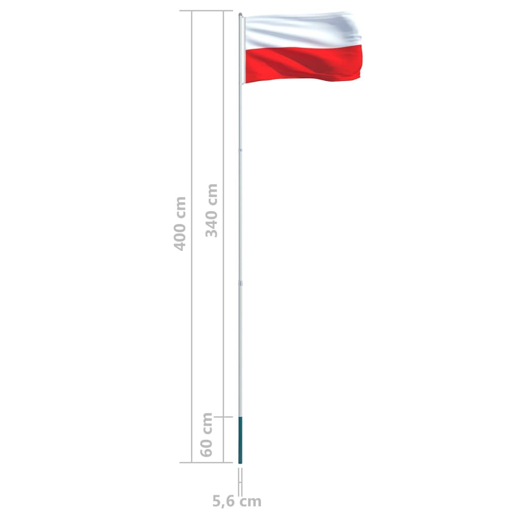 vidaXL Polen flag og flagstang 4 m aluminium