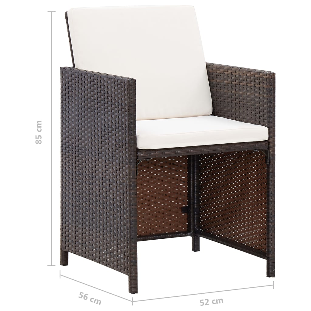 vidaXL udendørs spisebordssæt 13 dele med hynder polyrattan brun