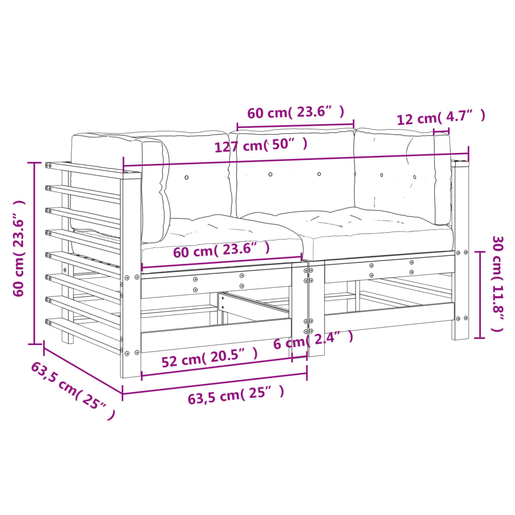 vidaXL hjørnemoduler til sofa 2 stk. med hynder massivt douglasgran