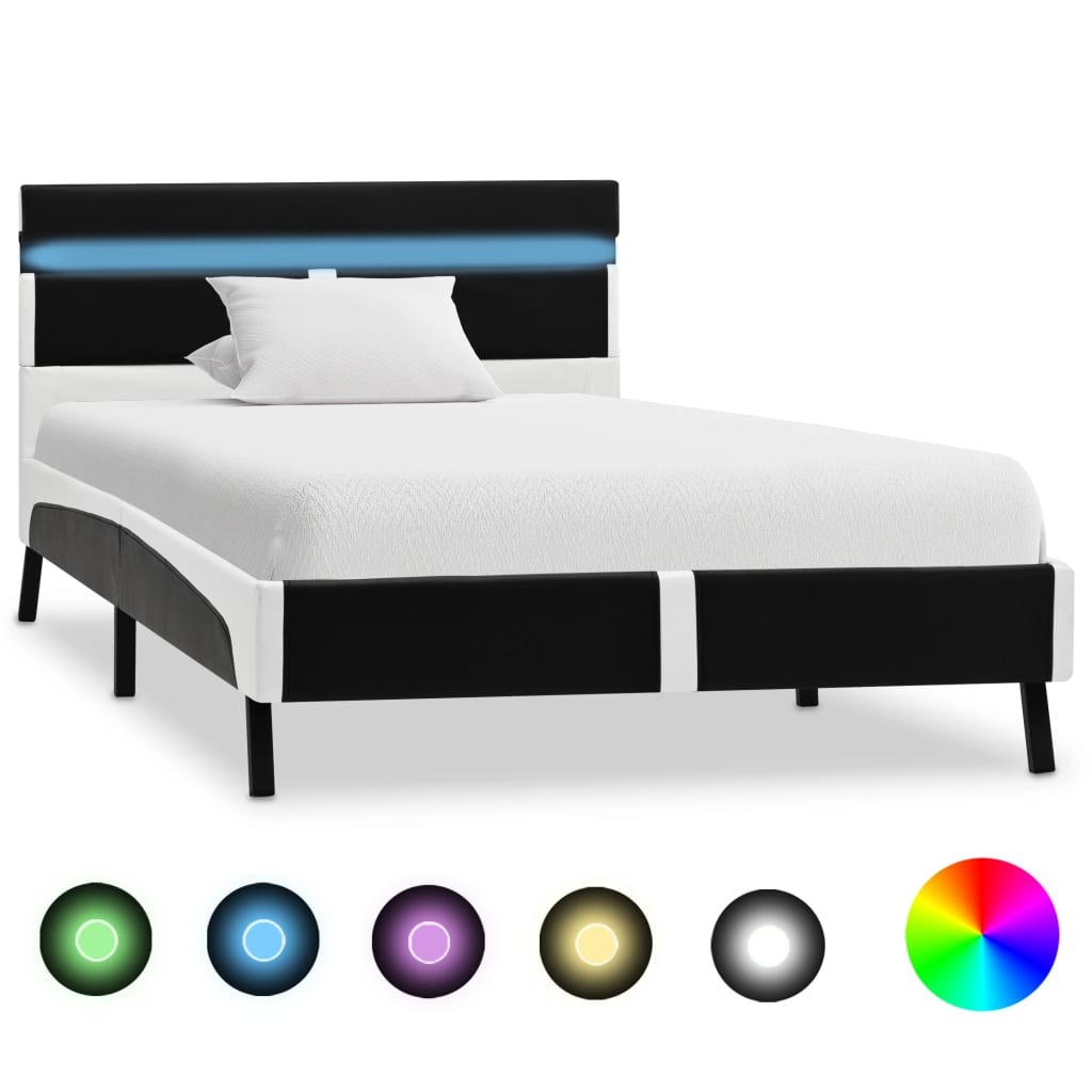 vidaXL sengestel 90x200 cm LED kunstlæder sort