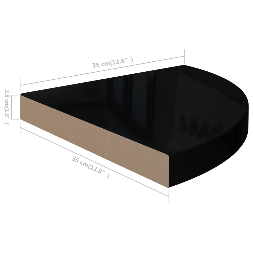 vidaXL svævehylde til hjørne 35x35x3,8 cm MDF sort højglans