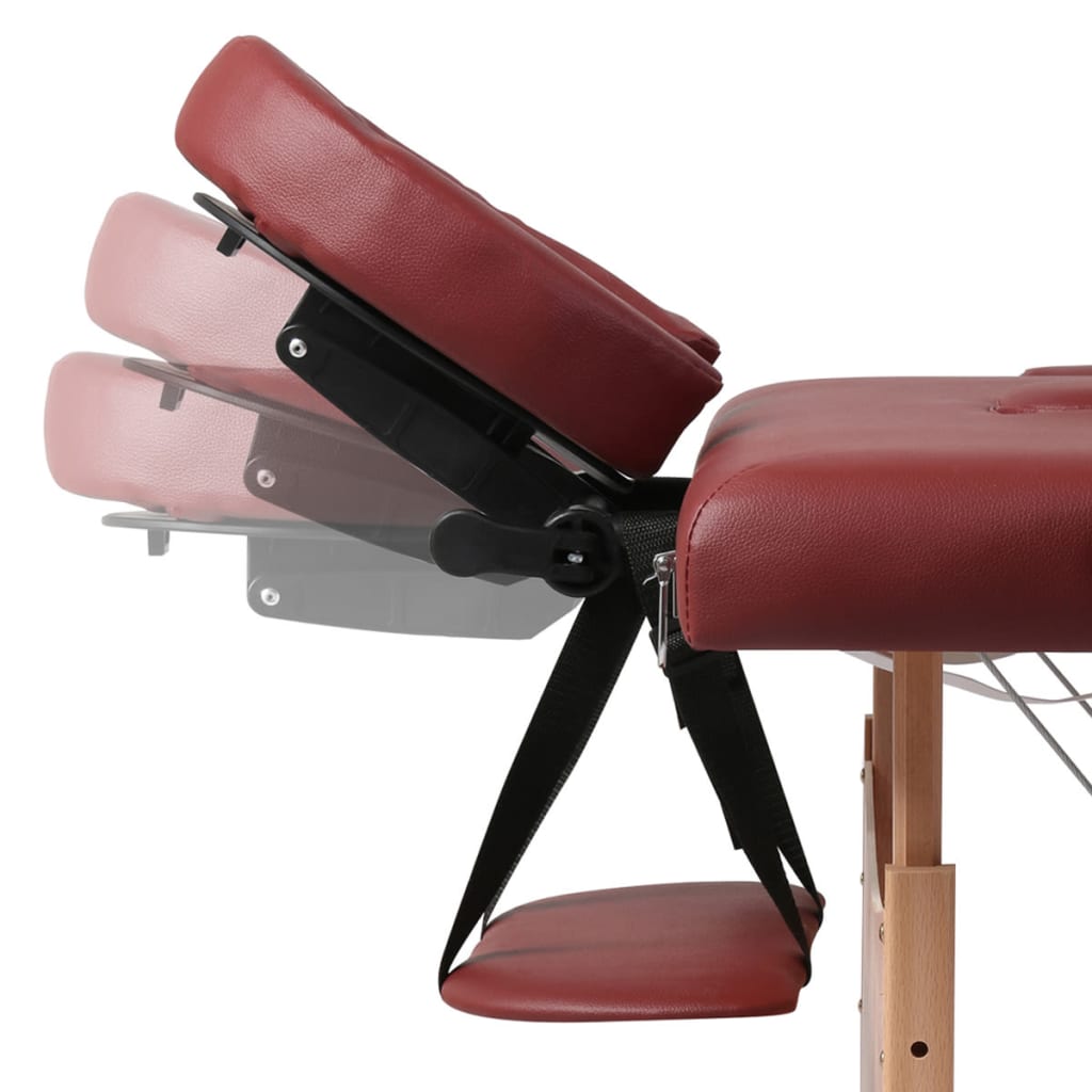 Rød sammefoldeligt massagebord, 3 zoner med træramme