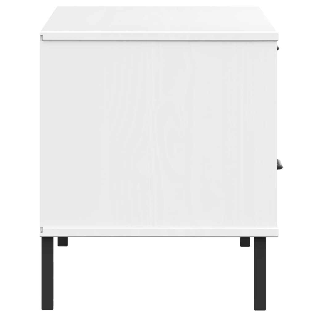 vidaXL tv-bord med metalben OSLO massivt fyrretræ hvid