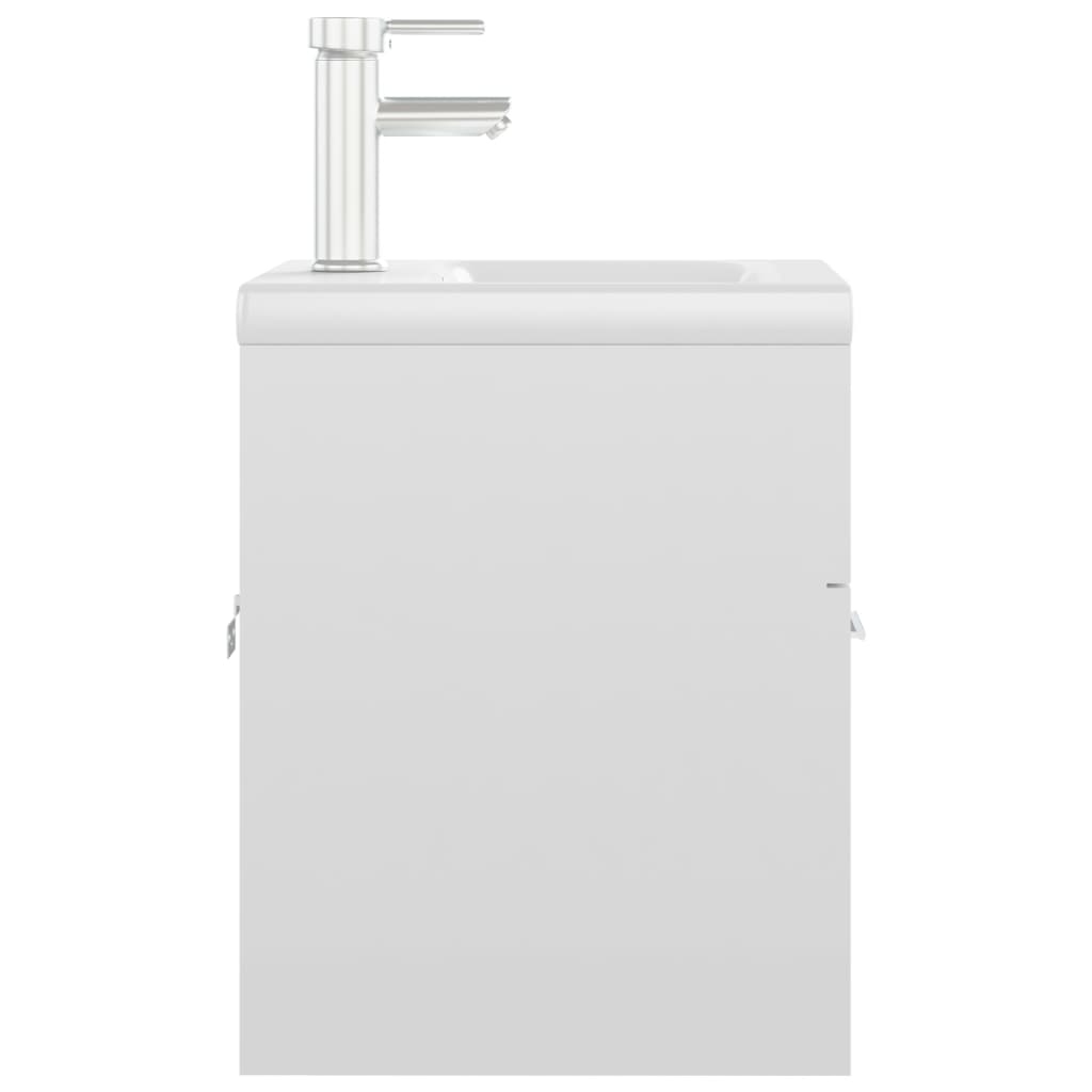 vidaXL vaskeskab med indbygget håndvask konstrueret træ hvid højglans