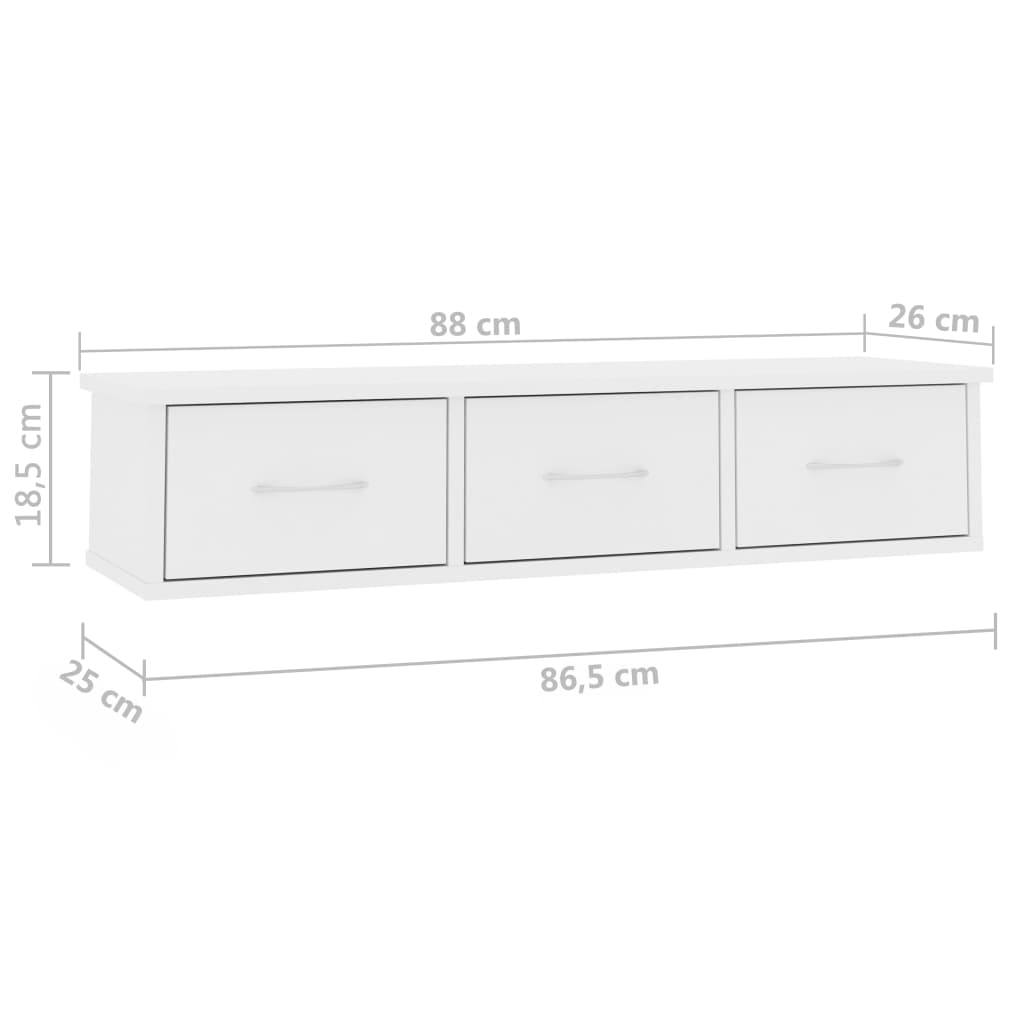 vidaXL vægskab med skuffer 88 x 26 x 18,5 cm spånplade hvid