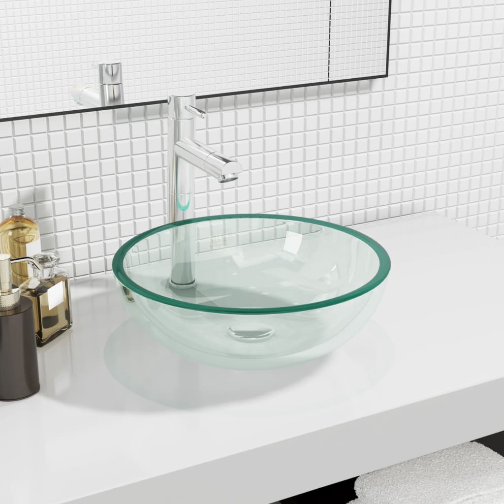vidaXL håndvask 35x12 cm hærdet glas transparent