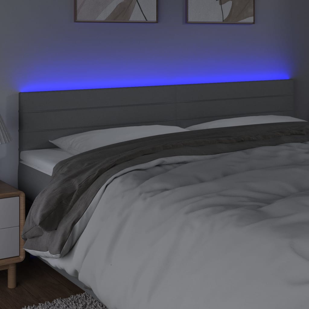 vidaXL sengegavl med LED-lys 160x5x78/88 cm stof lysegrå