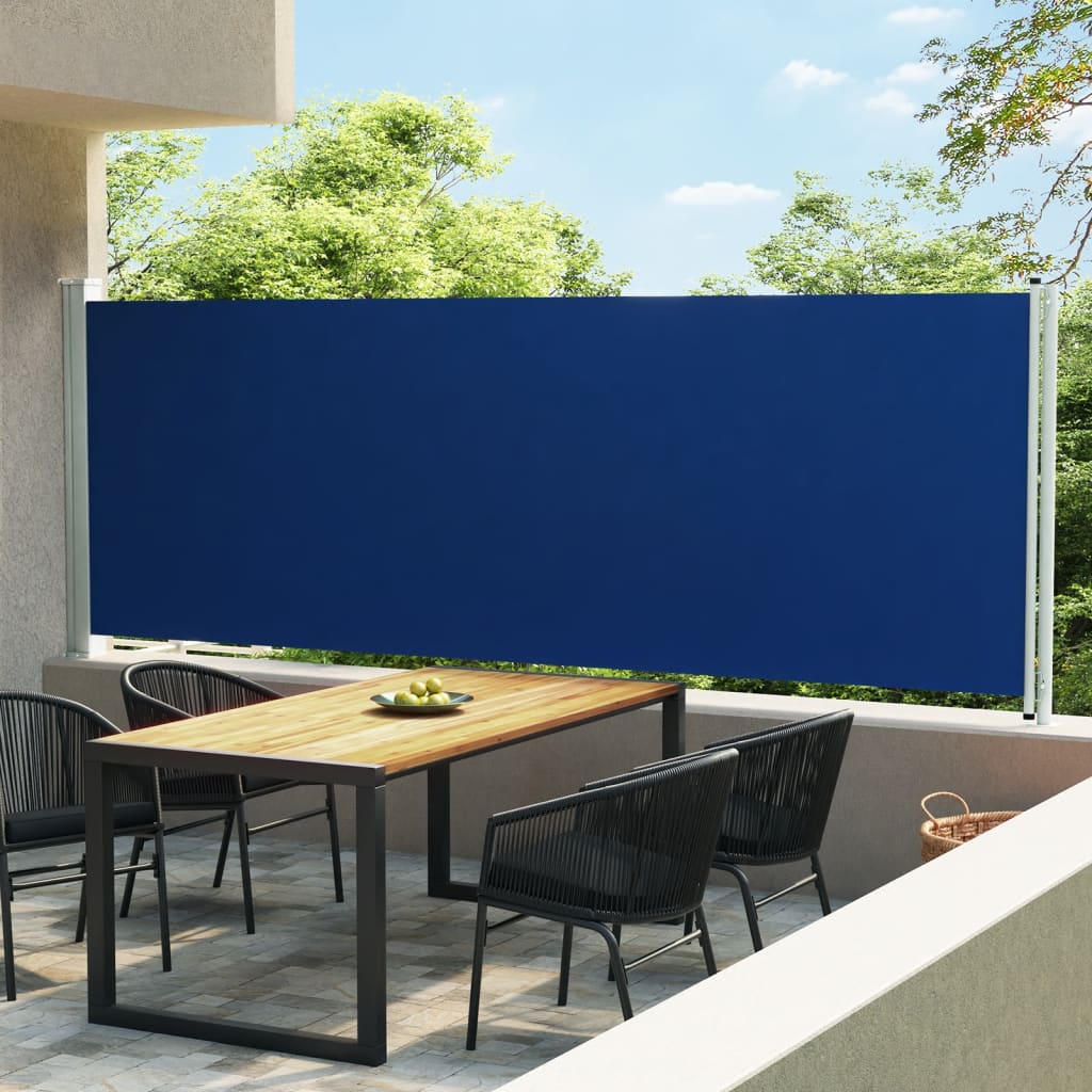 vidaXL sammenrullelig sidemarkise til terrassen 600x160 cm blå