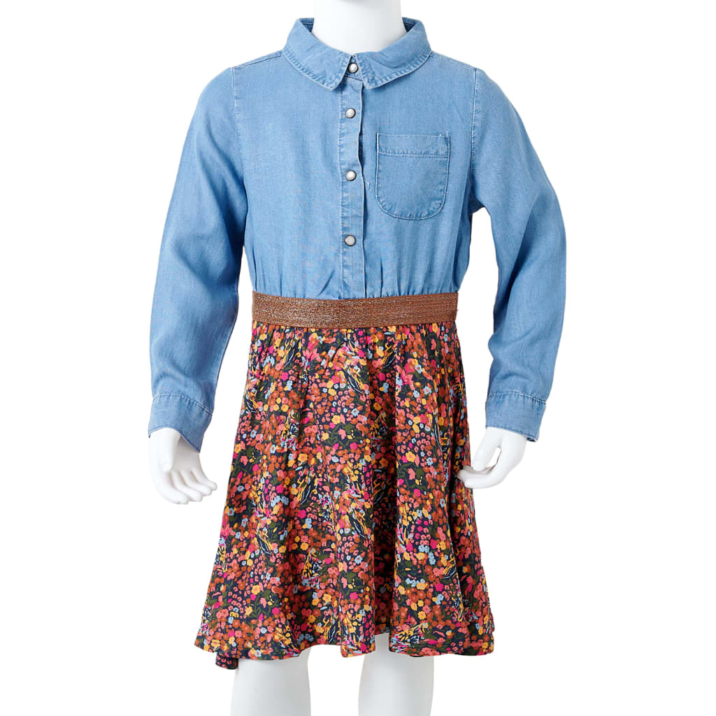 Langærmet kjole til børn str. 92 marineblå og denimblå