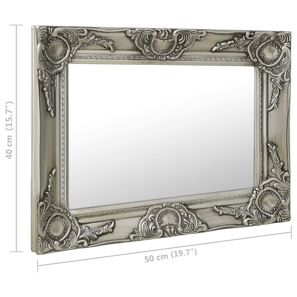 vidaXL vægspejl barokstil 50x40 cm sølvfarvet