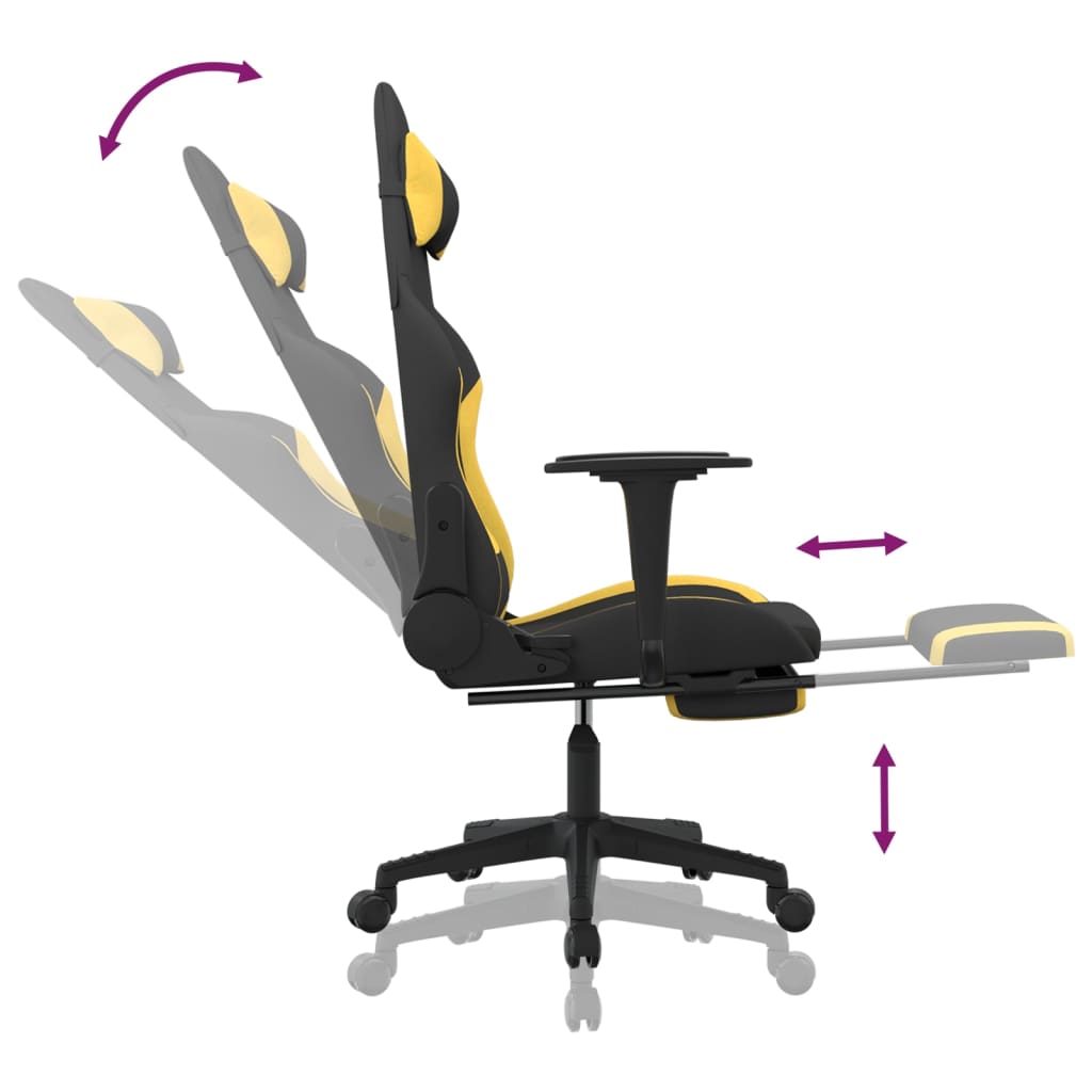 vidaXL gamingstol med fodstøtte stof sort og gul