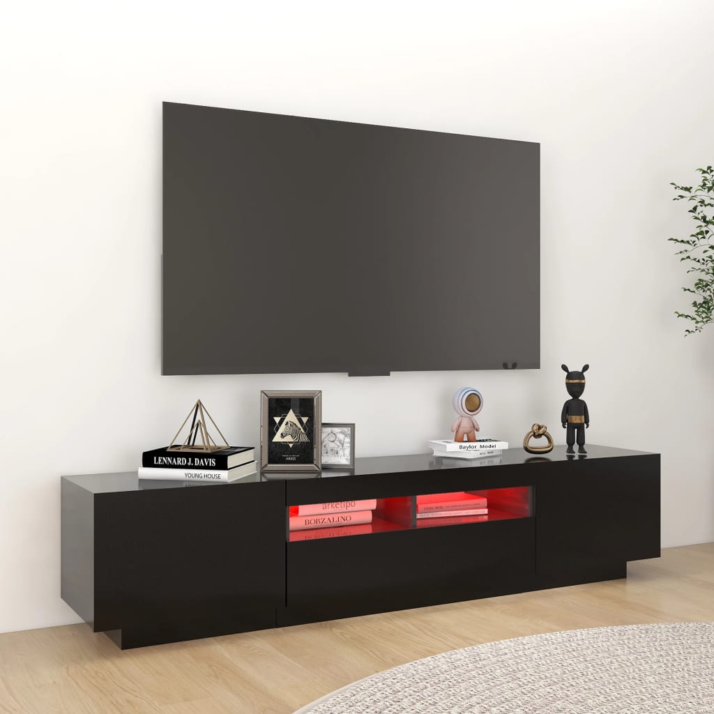 vidaXL tv-skab med LED-lys 180x35x40 cm sort